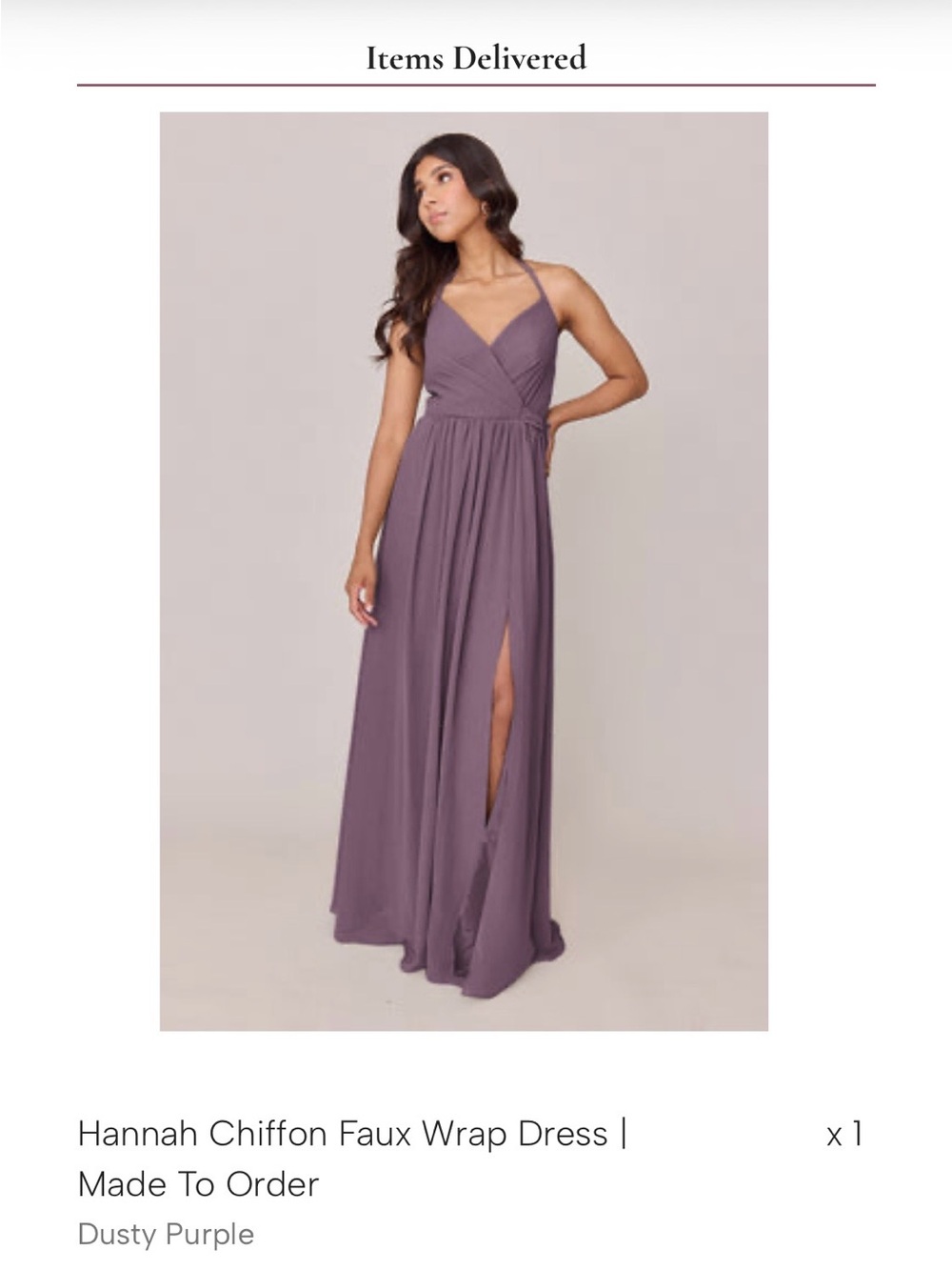 Revelry Dusty Purple Chiffon Faux Wrap Gown Size 8 worn once